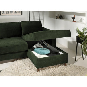 Jake - canapé d'angle droit - convertible avec coffre - 4 places - en velours côtelé - Vert