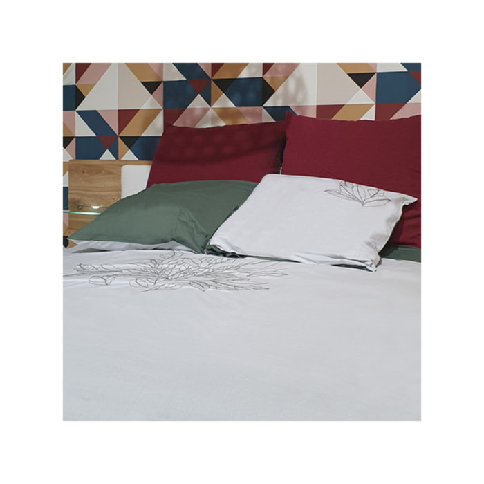 Lot de 2 taies d'oreiller gris/vert et broderie 65x65 cm - ANGELE 009