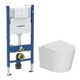 Duofix Pack WC bâti-support + WC suspendu sans bride avec abattant SoftClose Ceramia + plaque blanche (GEBCE14WT02FR-FS)