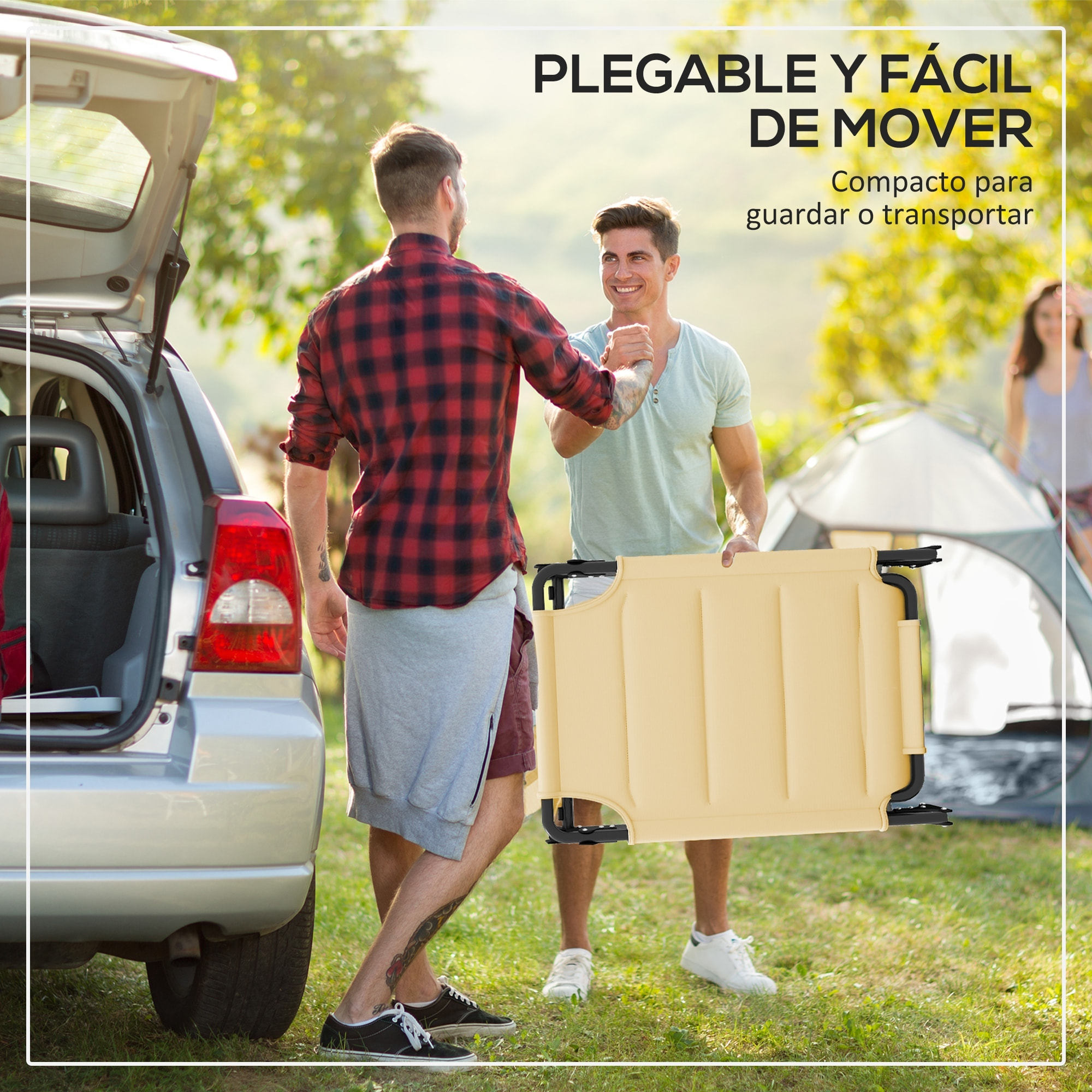 Tumbona Plegable, Tumbona Jardín Exterior con Toldo Ajustable, Respaldo Regulable en 4 Niveles, Reposacabezas, Cojín Grueso, para Terraza, Piscina, 70x200x45 cm, Crema