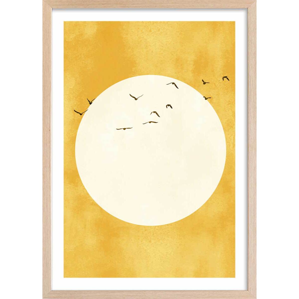 Affiche dessin ""Eternel coucher du soleil"" Affiche + cadre en bois - Chêne