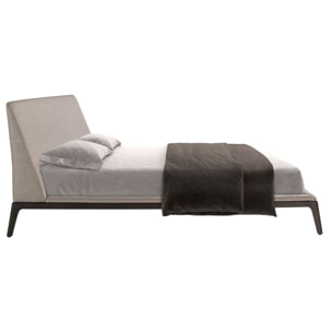 Cama Angel Cerdá de matrimonio con cabecero y estructura en tela gris y patas de madera en wengué 192x230x101cm
