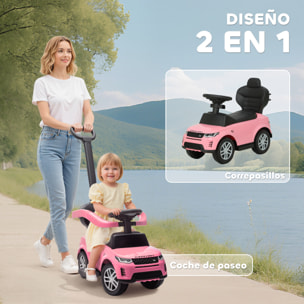 Coche Correpasillos 2 en 1 para Niños de 18-36 Meses LAND ROVER DISCOVERY, Correpasillos con Espacio de Almacenaje, Bocina, Volante, Mango de Empuje y Barandilla Extraíbles, Rosa