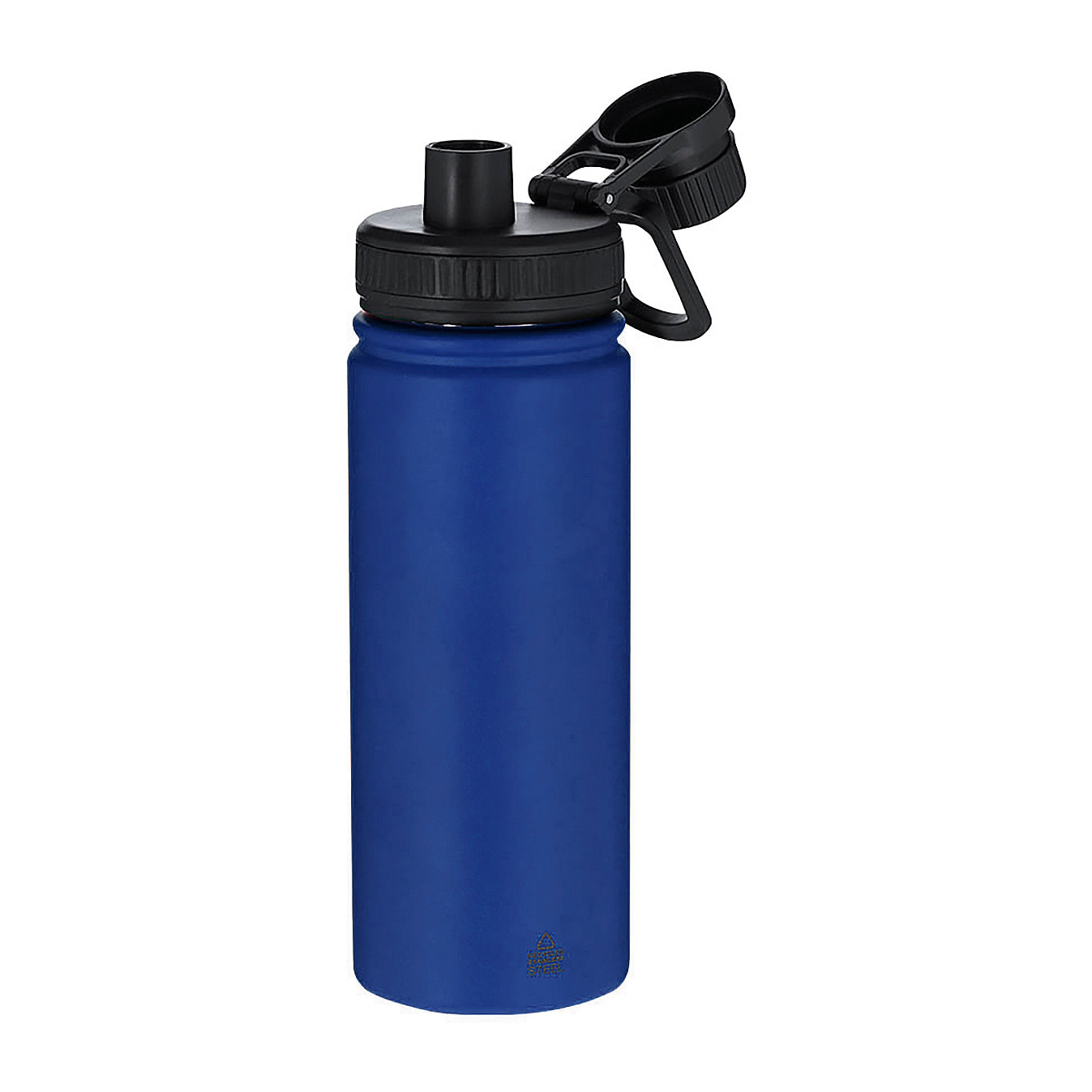 Bidón de Acero Inox Reciclado con 550 ml de capacidad. Incluye tapadera color negro con sistema de cierre a rosca, agarre de silicona.