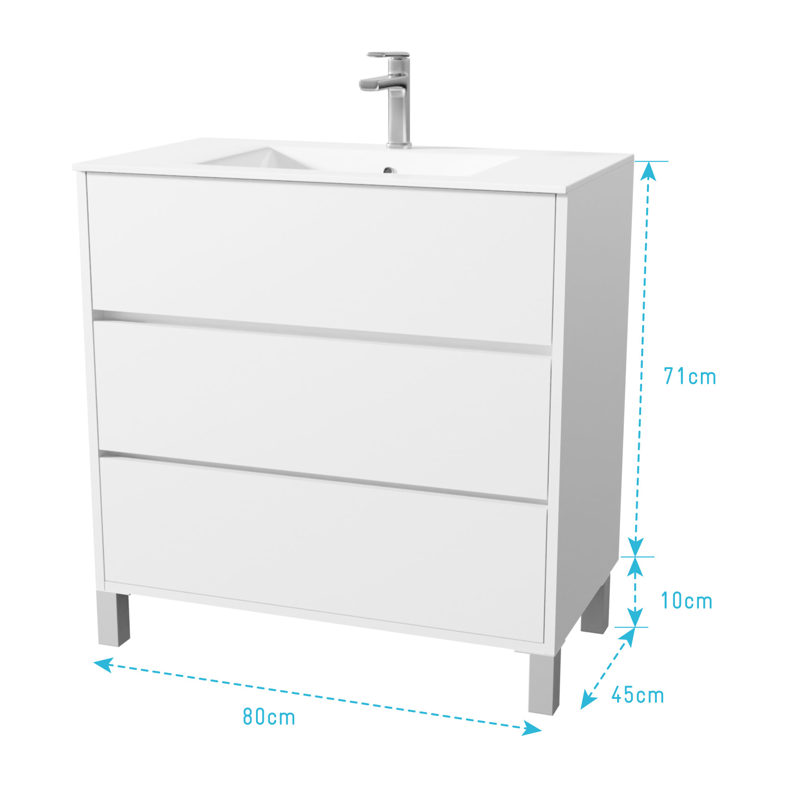 Pack Meuble Salle de Bains 80 cm Laqué Blanc, 3 tiroirs avec Vasque Céramique - XENOS