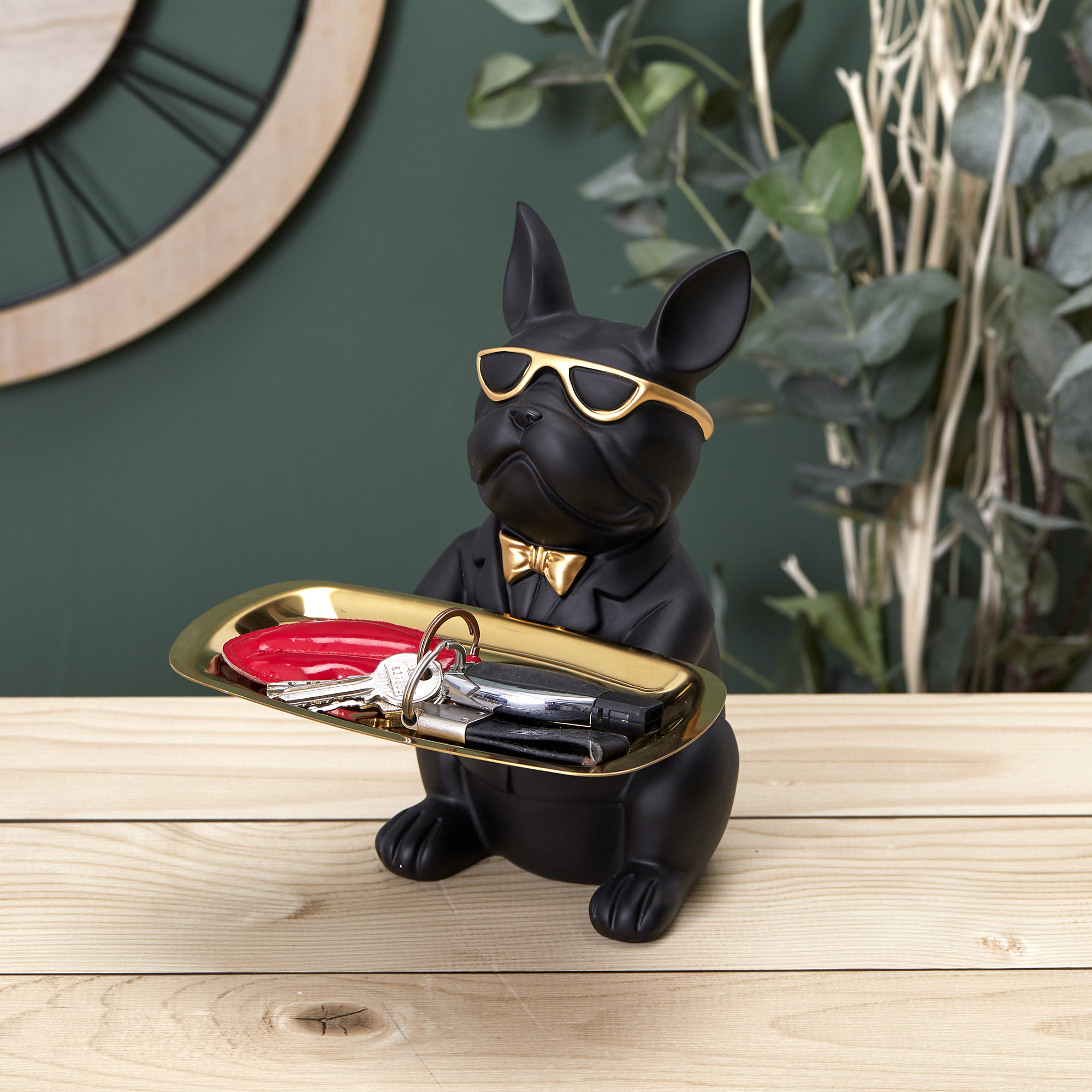 SCULPTURE DECO BULLDOG NOIR VIDE POCHE 21CM
