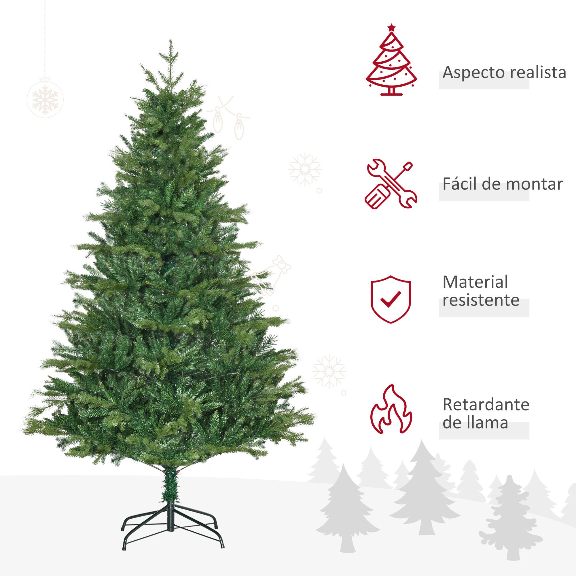 HOMCOM Árbol de Navidad Artificial 180 cm Ignífugo con 1443 Ramas Hojas de PVC Base Plegable y Soporte Metálico Decoración Navideña para Interiores Verde