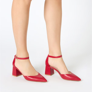 Décolleté open shank donna rosse, tacco largo 6,5 cm
