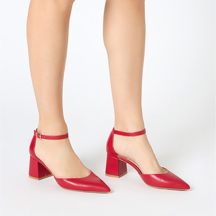 Décolleté open shank donna rosse, tacco largo 6,5 cm