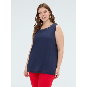 Fiorella Rubino - Top bimatérico en viscosa con aplicaciones - Azul