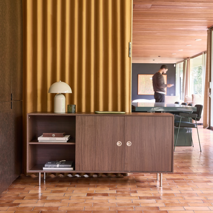 Buffet vintage décor bois et acier inoxydable 2 portes 150cm SHELBY