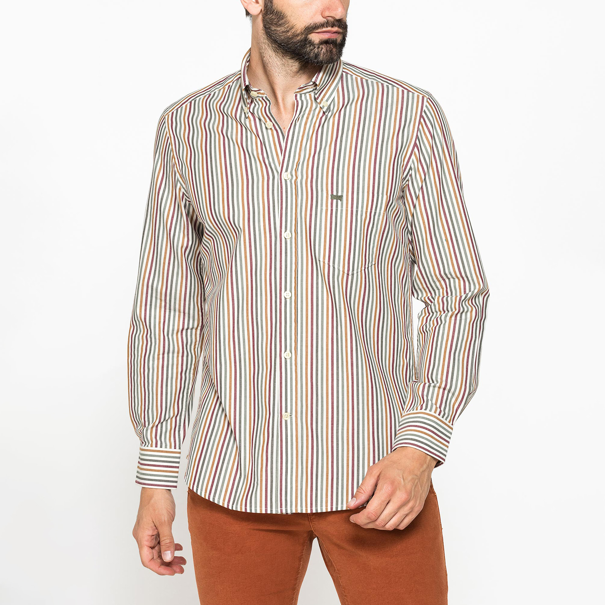 CAMICIA FANTASIA TINTO FILO CON COLLO BUTTON-DOWN