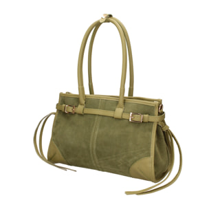 Borsa a spalla da donna Made in Italy - Modello Novara Ultra - Pelle scamosciata - 31.5 x 20.0 x 14.0 cm