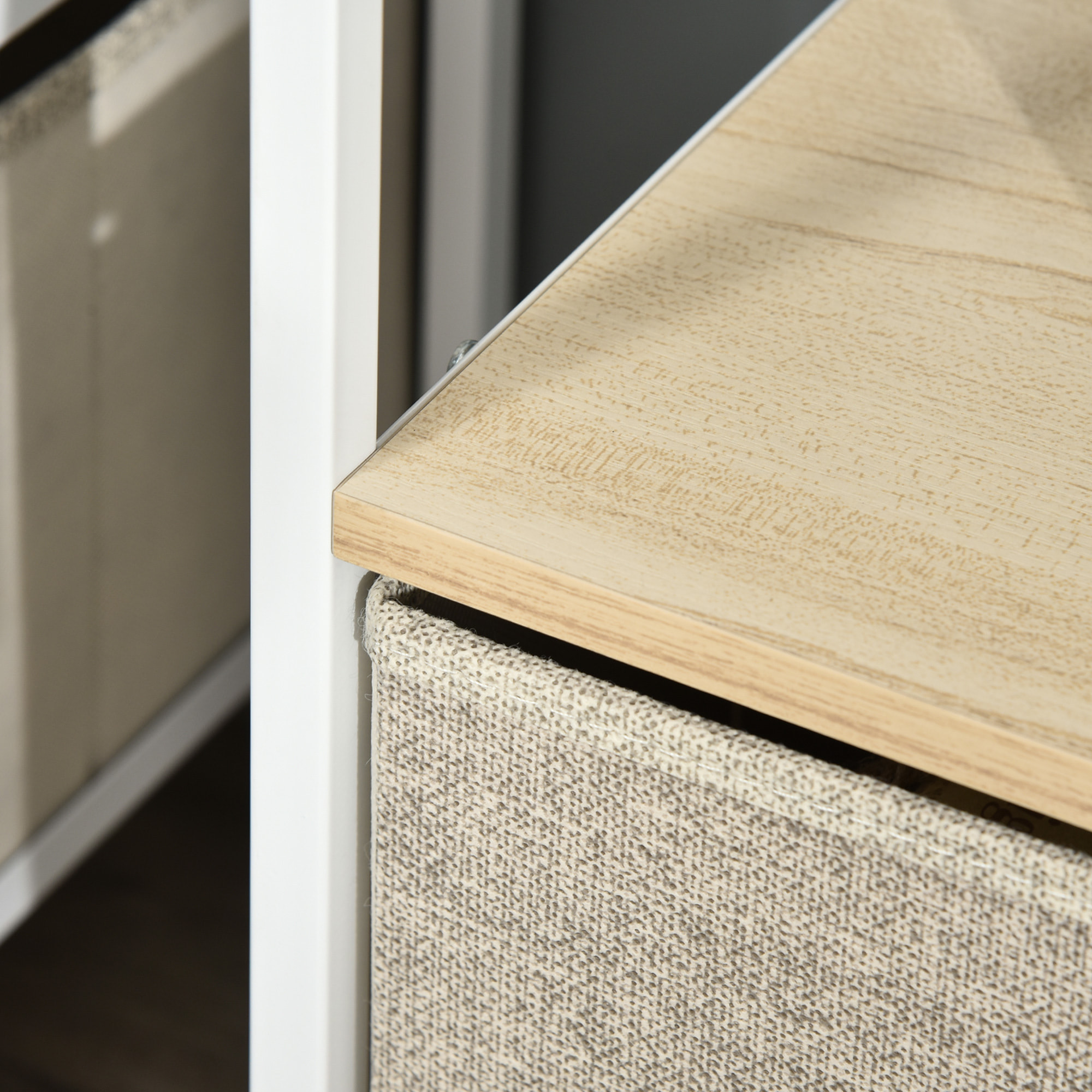 HOMCOM Mueble de TV, Mesa de TV con Estante y 2 Cajones de Tela Plegables, para Televisores hasta 47 Pulgadas, Largo de 98 cm, para Salón, Dormitorio, Natural y Gris