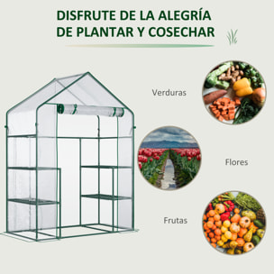 Invernadero de Jardín Invernadero de Terraza con 4 Estantes 1 Puerta con Cremallera para Cultivo de Plantas Flores Verduras 142x73x195 cm Verde