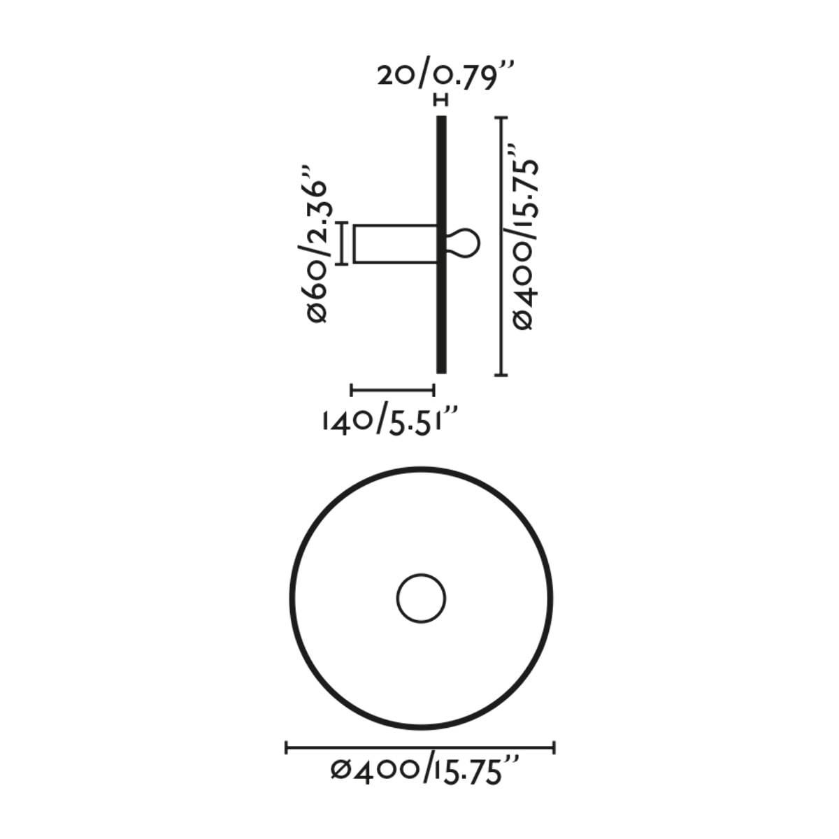 COSTAS 400 H140 Lámpara aplique/plafón negra/ratán