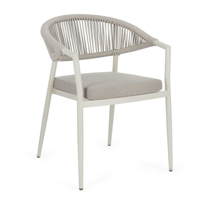 Set di 4 sedie con braccioli GETARIA in alluminio beige e corda tortora, impilabili