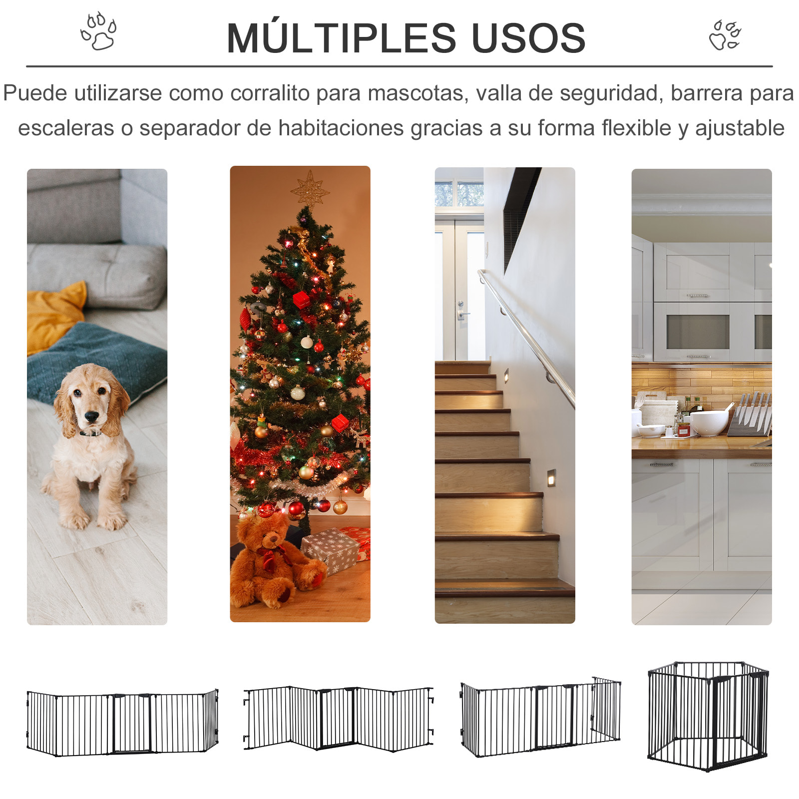 Barrera de Seguridad para Mascotas 300 cm Parque para Perros Plegable de 5 Paneles con Cierre Inteligente para Escalera Pasillo Negro