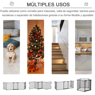 Barrera de Seguridad para Mascotas 300 cm Parque para Perros Plegable de 5 Paneles con Cierre Inteligente para Escalera Pasillo Negro