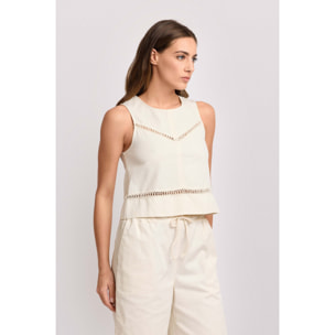 Kocca - Top cropped con inserti traforati Donna, Tinta unita, Girocollo
