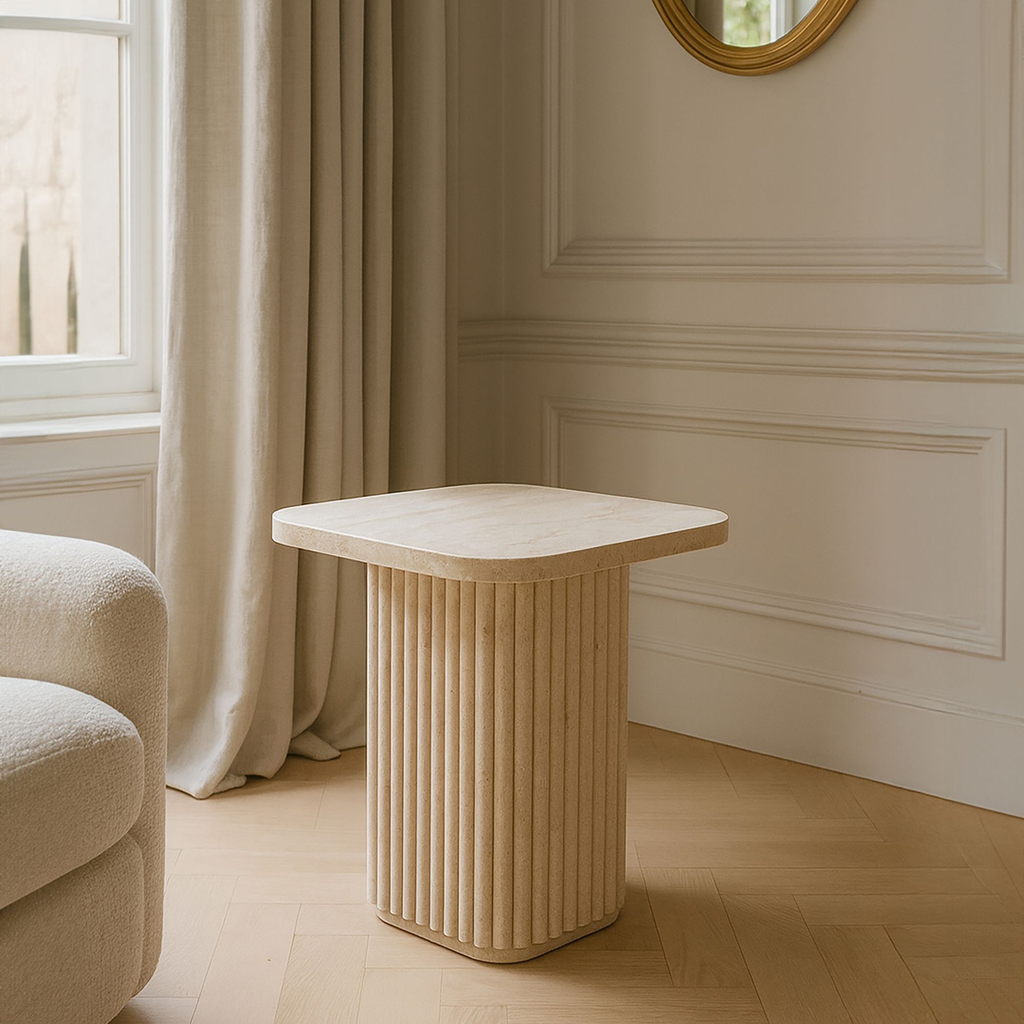 Table d'appoint carré effet travertin 40cm SUSAN