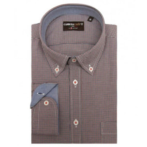 Camicia Uomo 1 Bottone Button Down Manica Corta Slim Cotone Poliestere Quadro Piccolo Bianco e Arancio