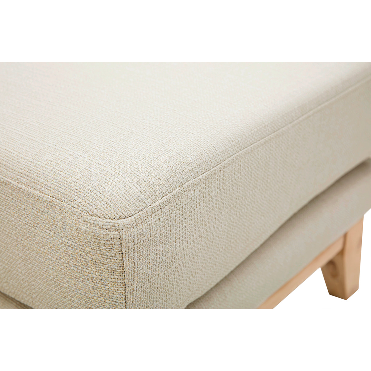 Pouf repose-pieds déhoussable scandinave en tissu beige et bois clair OSLO