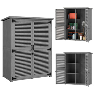 Caseta de Jardín de Madera, 127x65x168 cm, Cobertizo Jardín Exterior, Armario para Almacenaje Herramientas, con 2 Puertas de Persiana 2 Estantes Techo Impermeable para Patio Terraza, Gris