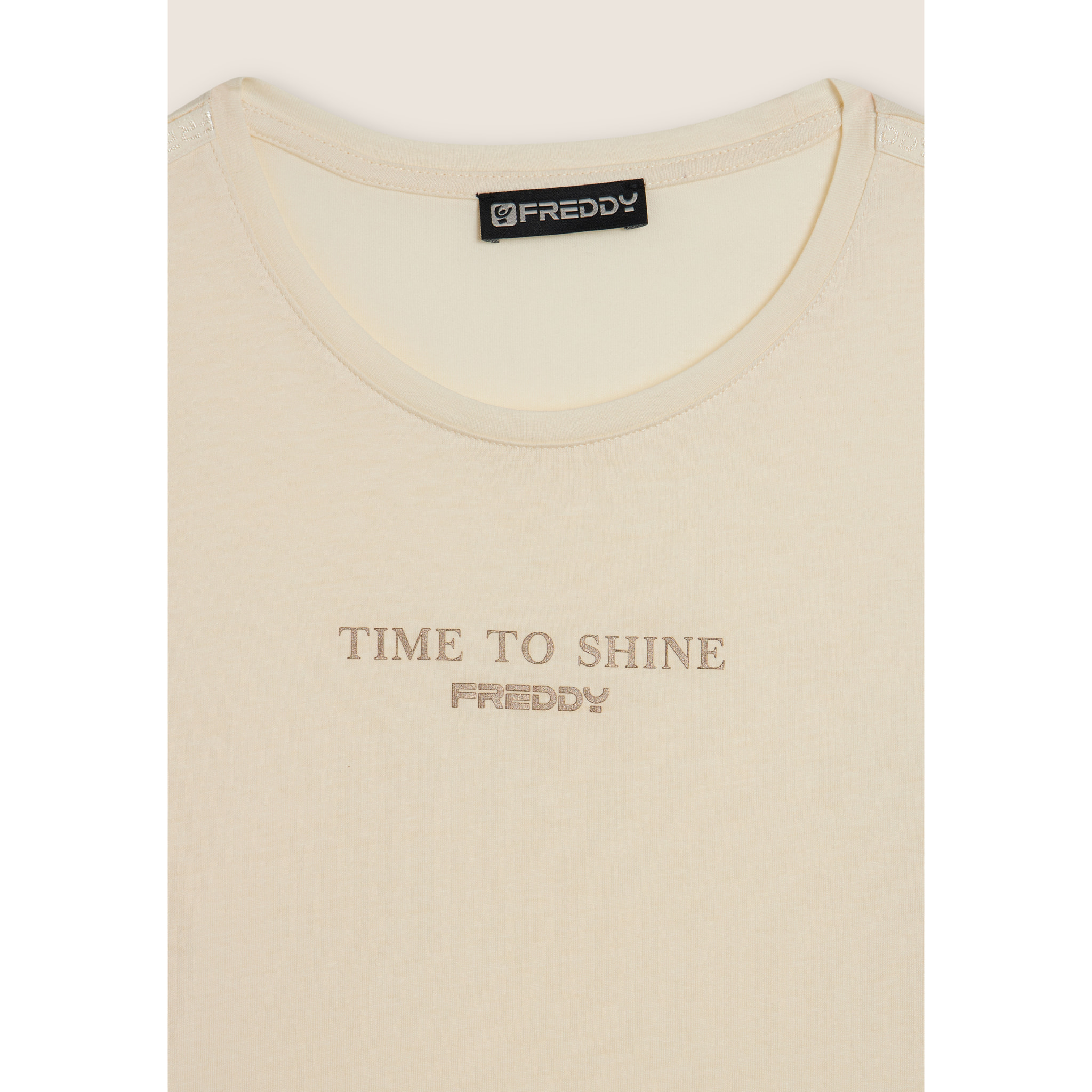 T-shirt donna a manica lunga con banda logata sulle spalle