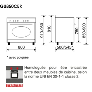 Piano de cuisson gaz GLEM GU850CER