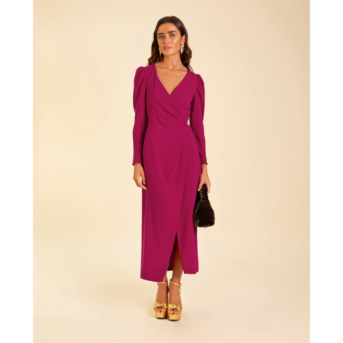Vestido midi cruzado manga larga