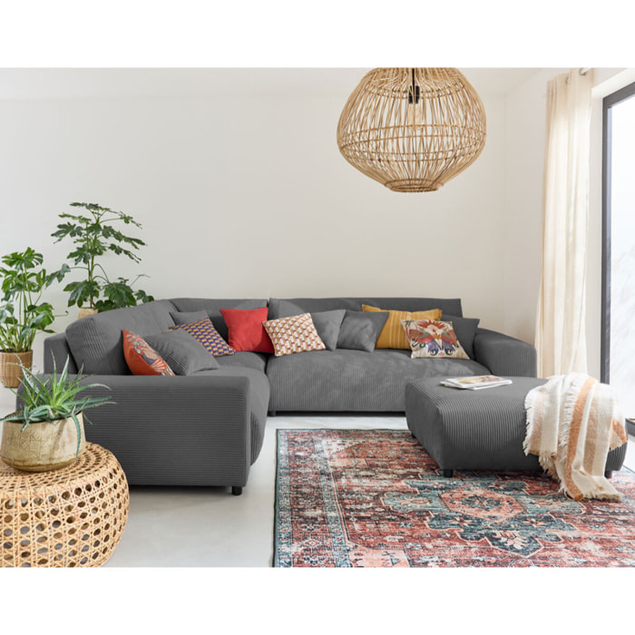 Garance - module d'assise 3 places avec accoudoir droit - en velours côtelé - Gris foncé