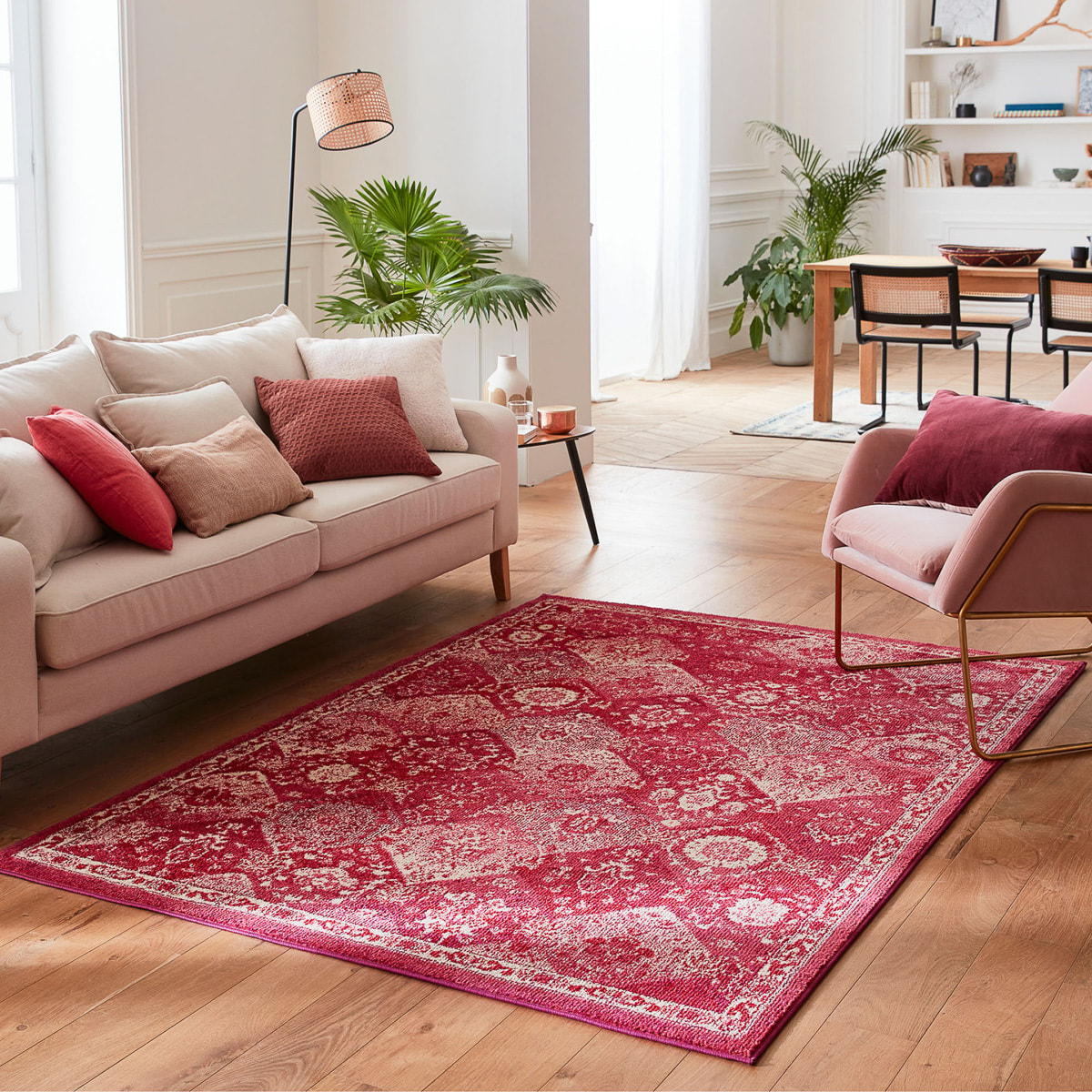 Anatolia - Tapis de salon vintage, rose framboise