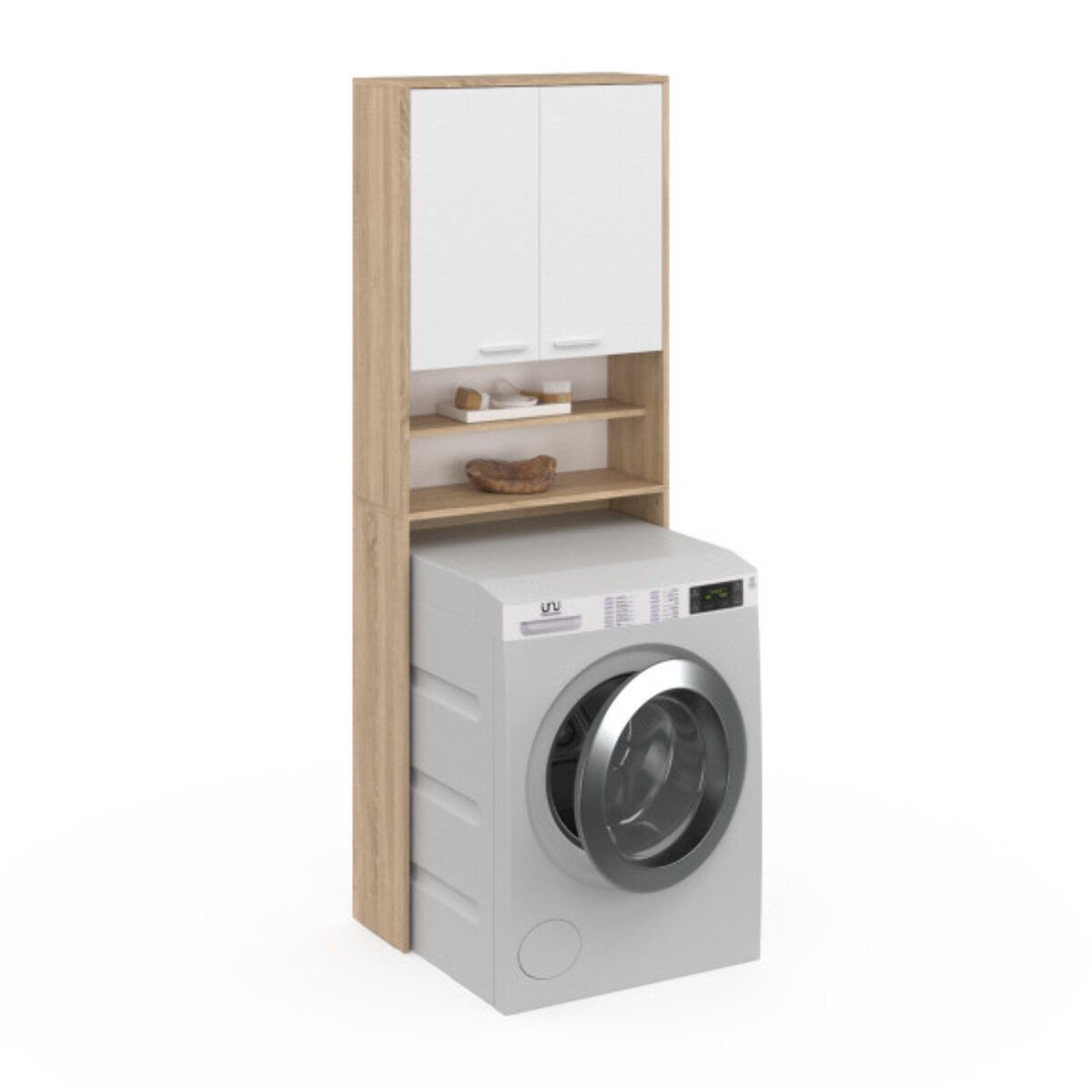 Meuble dessus machine à laver Will blanc et bois