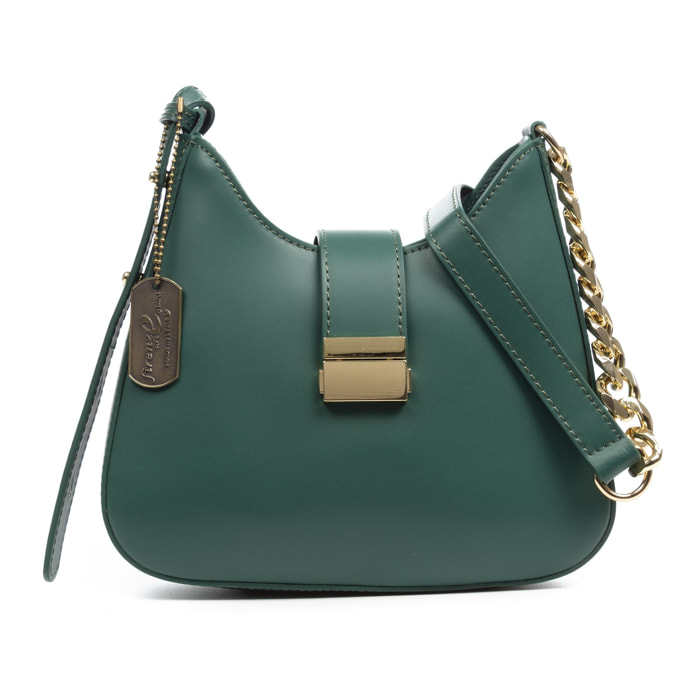 FIRENZE ARTEGIANI Arbus bolso de hombro mujer. Piel auténtica acabado Ruga. Fabricado en Italia 24x7x22 Cm. Color: Verde Esmeralda