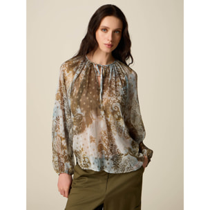 Oltre - Blusa fantasia con maniche lunghe - Marrone