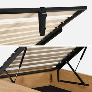 Lit coffre sommier à lattes 90x190cm décor bois  LIFT