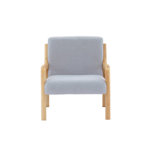 Fauteuil scandinave enfant en bois et tissu bouclette gris souris