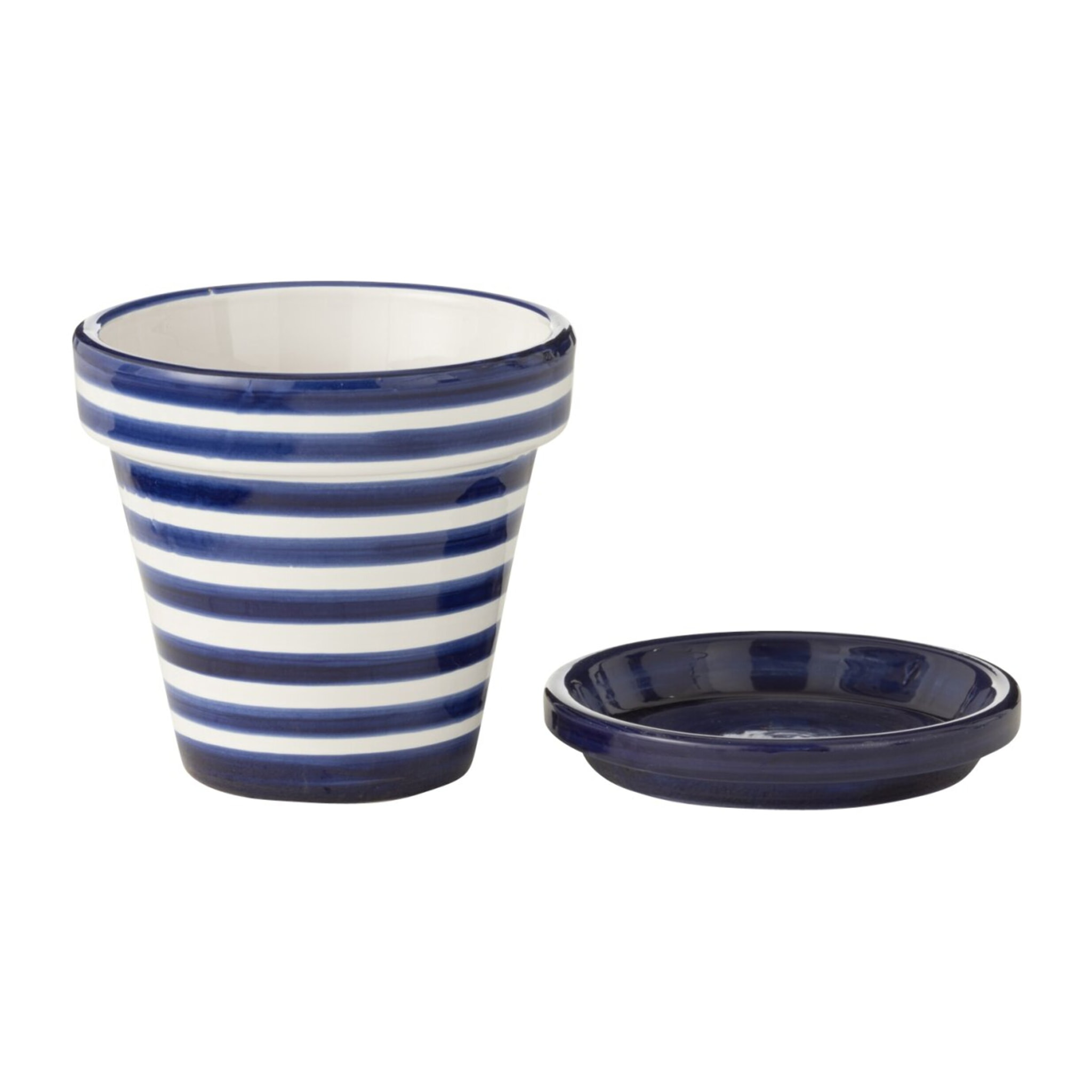 J-Line cache-pot Granada Stripes Handmade + Painted - céramique - bleu - small - Ø 21 cm