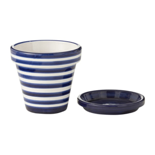 J-Line cache-pot Granada Stripes Handmade + Painted - céramique - bleu - small - Ø 21 cm