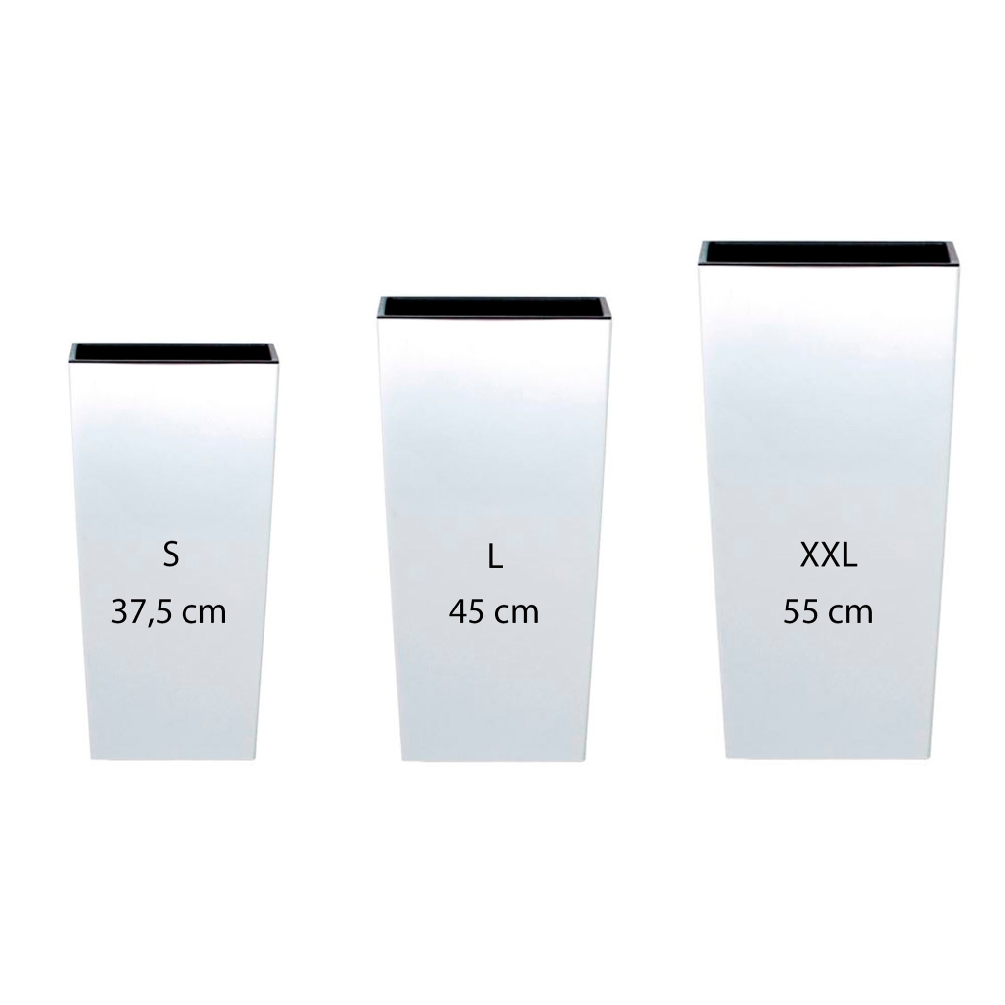 Pack 3 macetas altas de plastico en color blanco con deposito