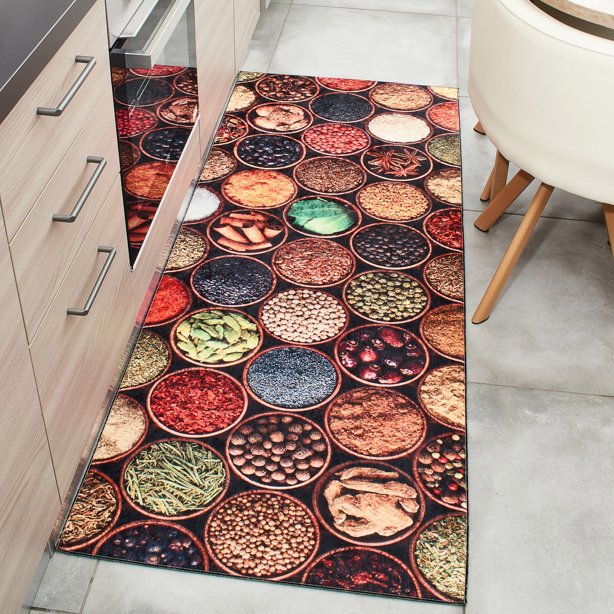 Stampa - tapis de cuisine motif épices antidérapant et lavable en machine à 30°C, multicolore