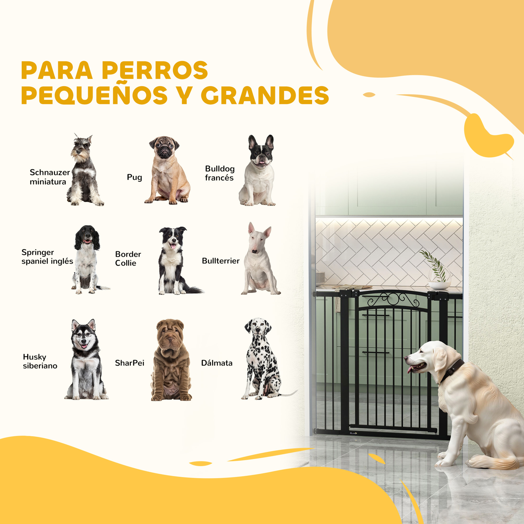 Barrera para Perros Puerta para Perros 76-104 cm Barrera de Seguridad para Mascotas con 2 Extensiones 7/14 cm y Doble Bloqueo para Escaleras y Puertas Negro
