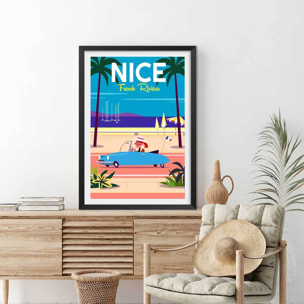 Poster nice promenade des anglais Affiche + cadre en bois - Noir