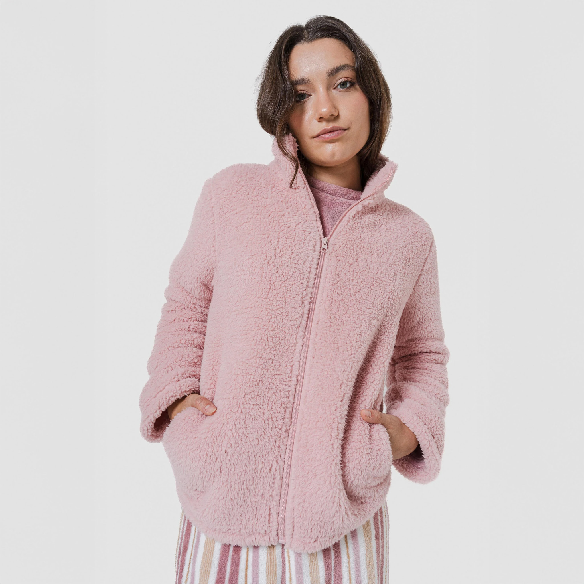 Felpa sherpa da donna rosa