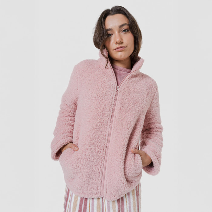 Felpa sherpa da donna rosa