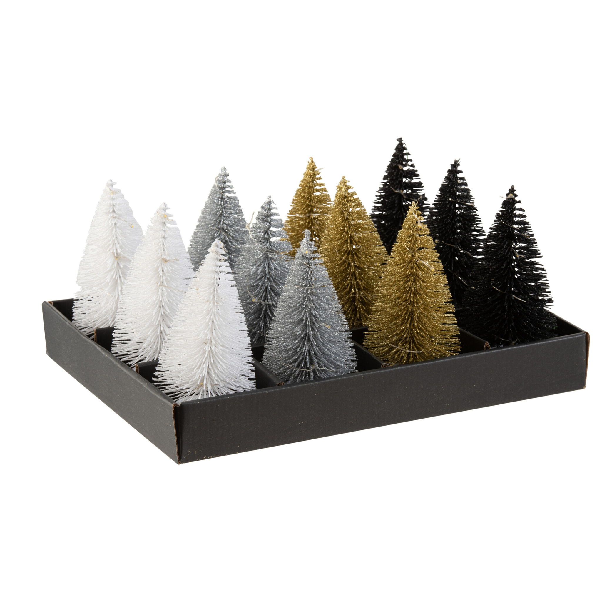 J-Line display Sapin de Noël Paillettes - plastique - noir/argent/or - 12 pcs