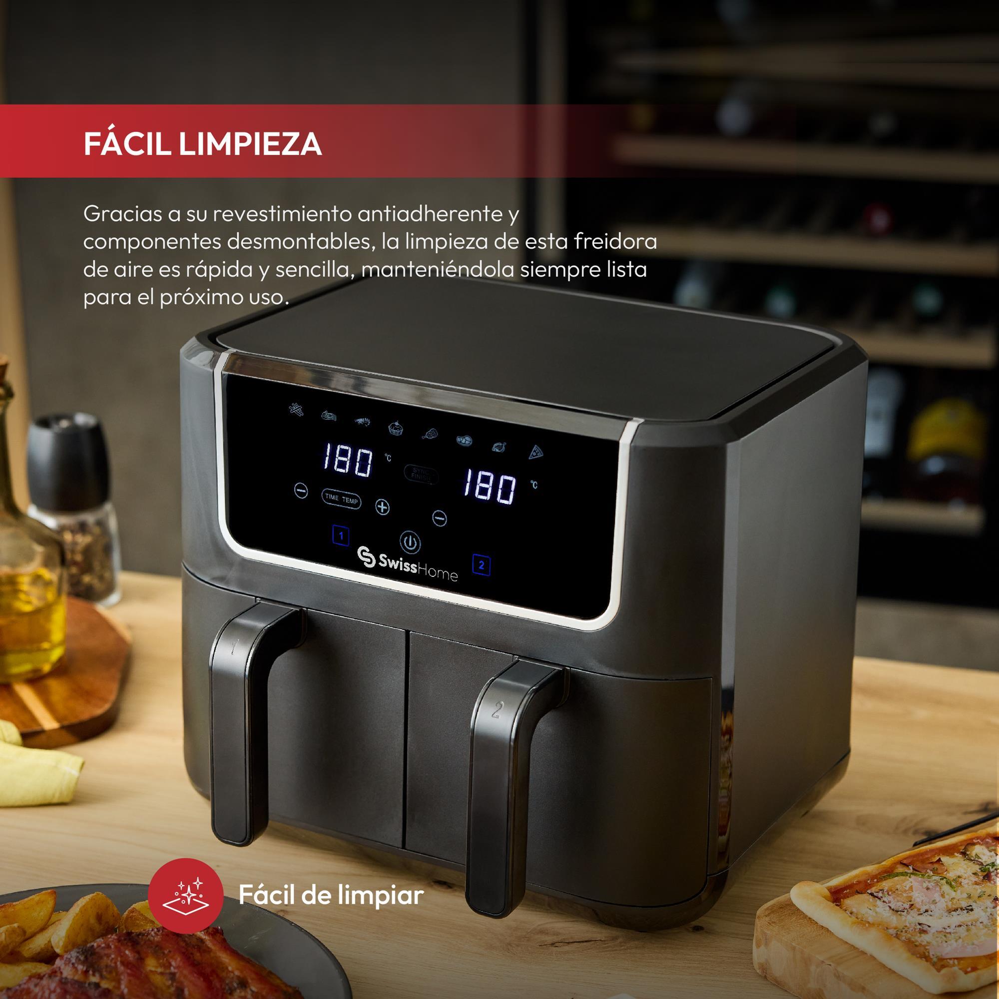 Freidroa de aire de 2100W y 2 Ollas de 3L con 8 Funciones, revestimiento antiadherente y pantalla LED SwissHome