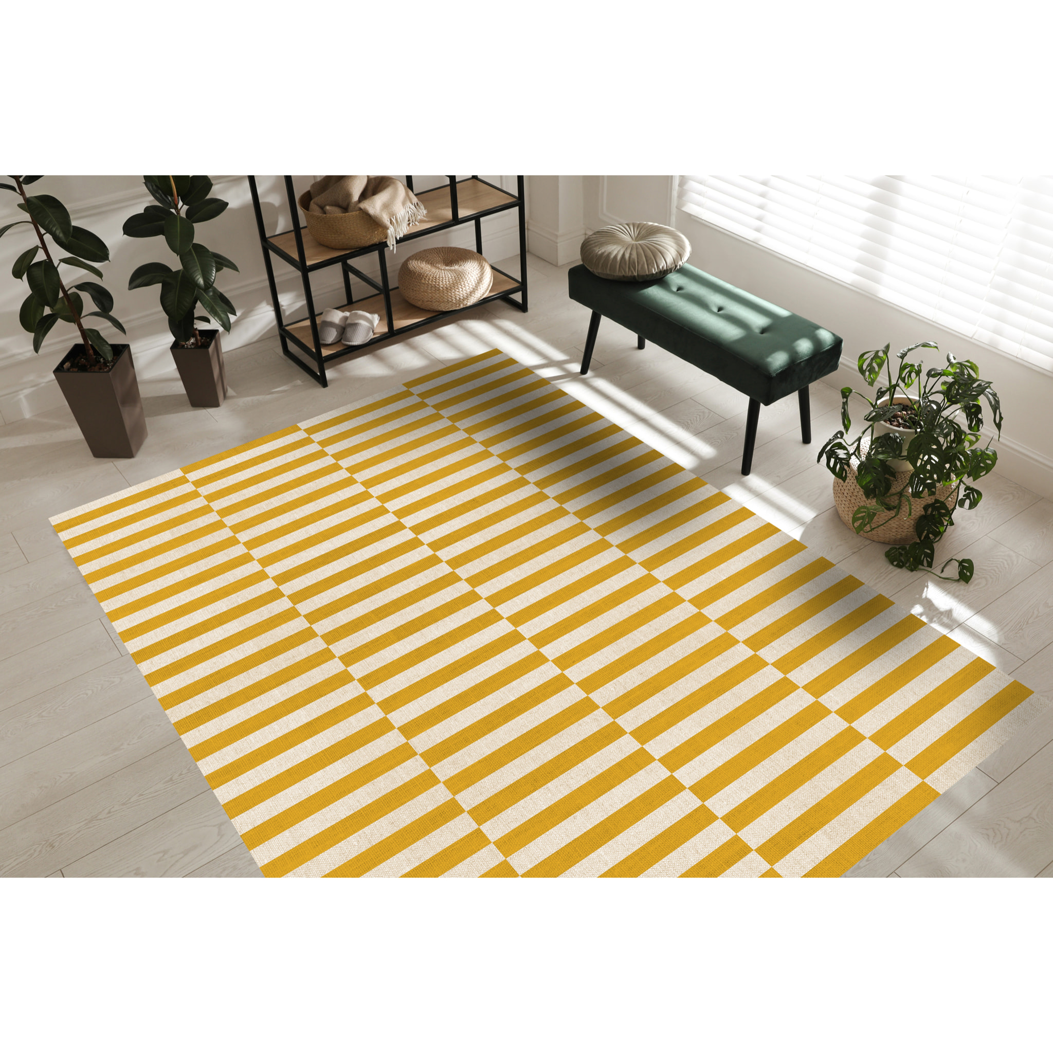 Alfombra de vinilo Dynamic Mostaza 100x133 cm -PVC antideslizante, vinilica para cocina o salón, lavable, estilo abstracto