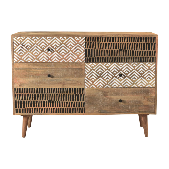Commode en bois 6 tiroirs à motifs - Tali